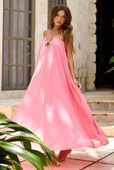 Moonlit Sculpture Chiffon Maxi Dress - Pink