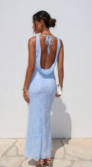 Elyra Floral Burnout Halter Maxi Dress - Blue