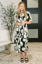 Art Show Puff Sleeve Midi Dress