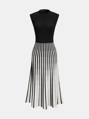 Sleeveless Mock Neck Striped Midi Dress