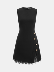 Sleeveless Side Metal Detail Lace Trim Dress