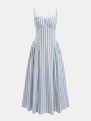 Lace Trim Striped Cotton Cami Maxi Dress