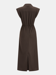 Pinstripe Sleeveless Tie-Waist Shirt Dress