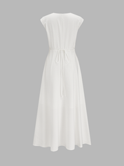 V Neck Cap Sleeve Midi Dress