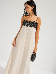 Lace Trim Linen-Blend Cami Maxi Dress