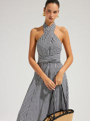 Gingham Halter Cotton Maxi Dress