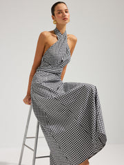 Gingham Halter Cotton Maxi Dress
