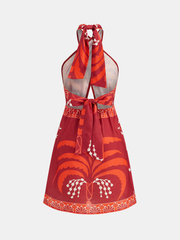 Tropical Print Halter Wrap Mini Dress