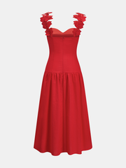 Flower Strap Cotton Linen Midi Dress