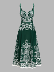 Baroque Floral Print Belted Cami Maxi Dress