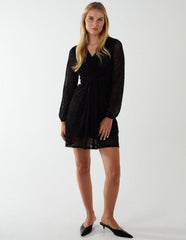 Leopard Print Flocked Knot Front Angel Sleeve Dress