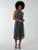 Blouson Elasticated Halter Neck Midi Dress