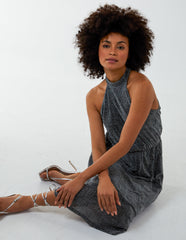 Blouson Elasticated Halter Neck Midi Dress