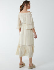 Off Shoulder Elasticated Lace Insert Midi Dress