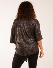 Leopard V Neck Tie Front Top
