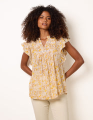 Ditsy Floral Cotton Ruffle Sleeve Top