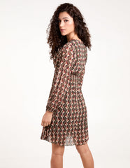 Geometric Print Wrap Front Pleated Dress