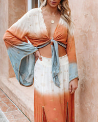 Boheme Ombre Beaded Tie Front Crop Top