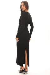 Casiah Belted Knit Maxi Dress Black