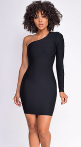 Janis Black One Shoulder Long Sleeve Bandage Dress