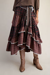 Country Market Plaid Midi Skirt