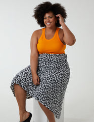 Curve Asymmetric Seam Midi Skirt