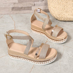 Criss Cross Espadrilles Platform Wedges Ankle Strap Sandals