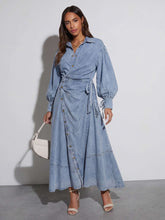 Luzie Waist Tie Denim Maxi Dress - blue