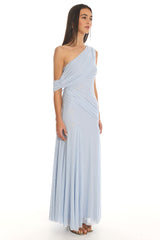 Anaisa Asymmetric Neckline Draped Maxi Dress Baby Blue