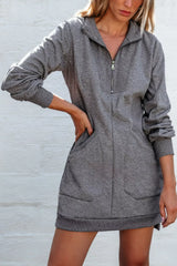 Zip Front Long Sleeve Sweatshirt Dress