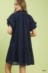 Umgee Textured Tiered Ruffle Collar Mini Dress