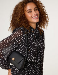 Polka Dot Tie Neck Midi Dress