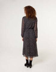 Polka Dot Tie Neck Midi Dress