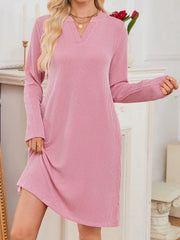 Casual Ribbed Knit Long Sleeve Dress