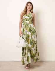 Leaf Print Halter Neck Dress