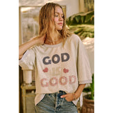 GOD IS GOOD PATCHWORK SHORT SLEEVE SWEATSHIRT TOP)
