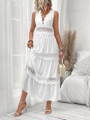 Full Size Lace Detail Tie Back Sleeveless Tiered Dress Plus Size