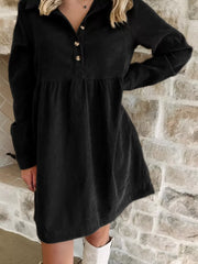 Casual Corduroy Button Detail Mini Dress
