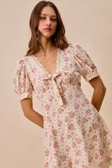 SO ME Floral Lace Trimed Short Sleeves Mini Dress