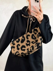Full Size Casual Drawstring Hooded Sweatshirt Dress Plus Size