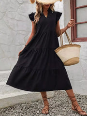 Ruffle Sleeve Tiered Midi Dress