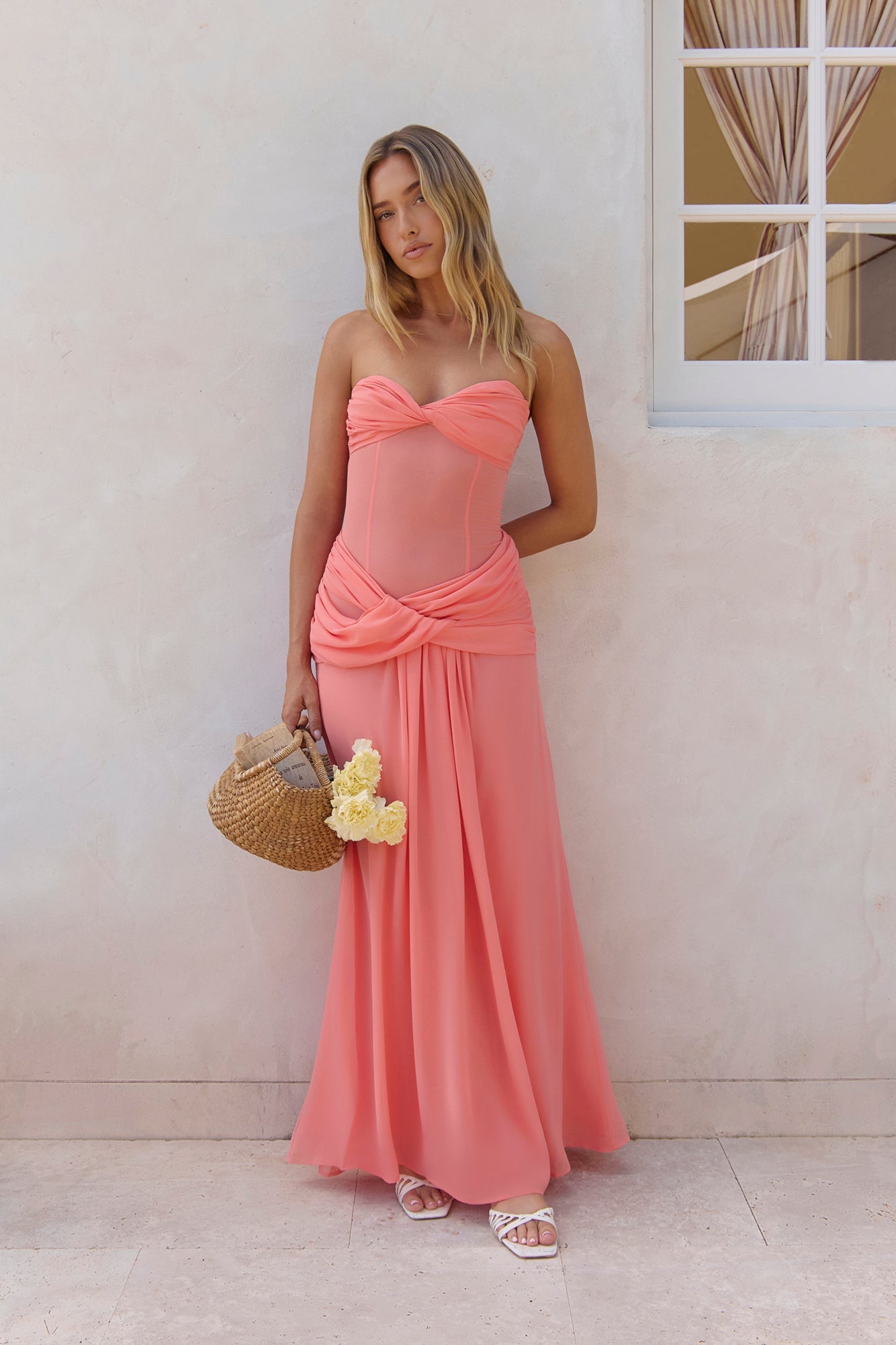 Evening Magnolia Strapless Maxi Dress Peach