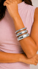 High Shine Stacked 3 Piece Bangle Set - Silver