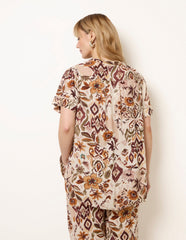 Paisley V Neck Collarless Shirt