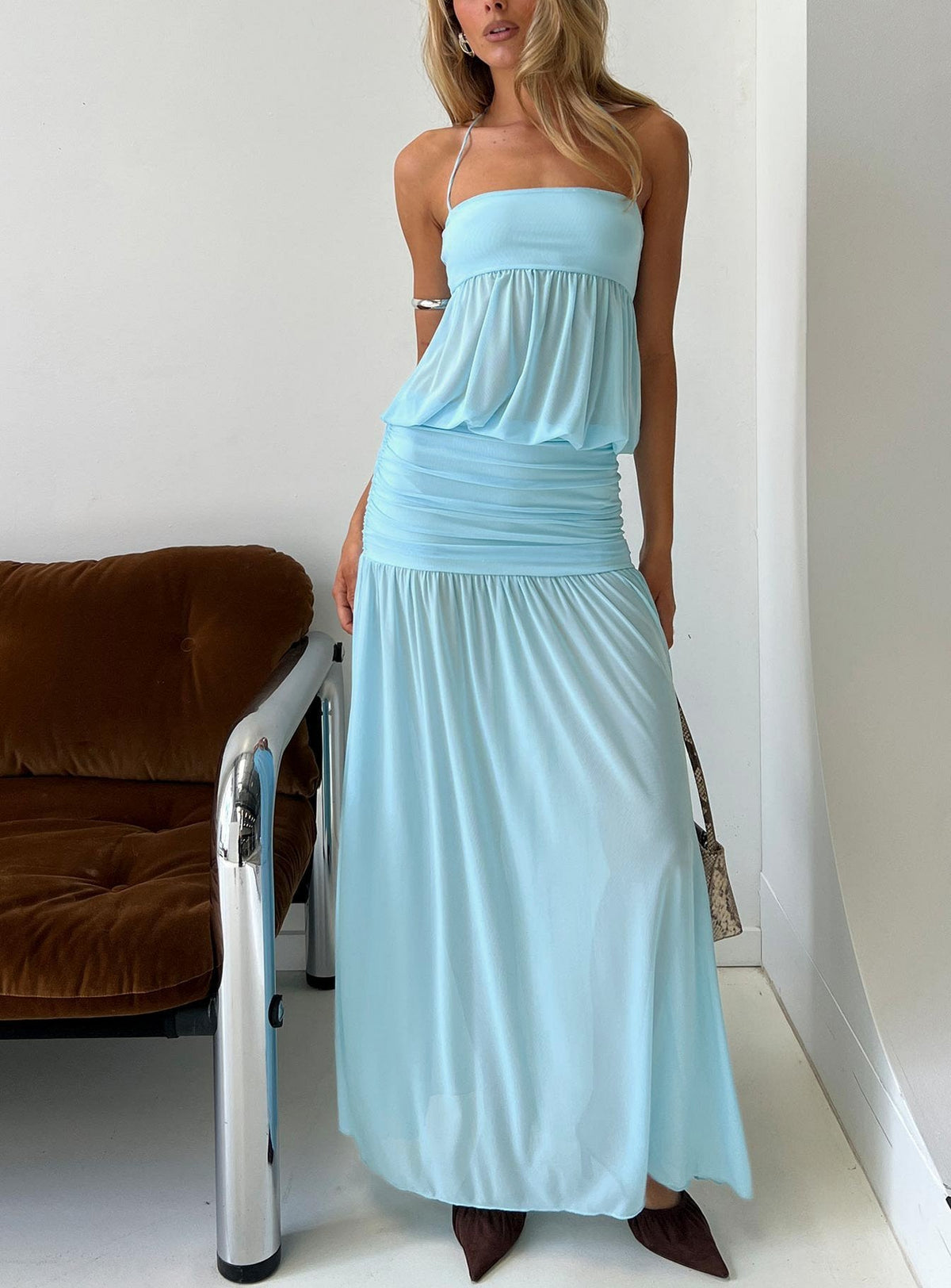 Jesemia Halter Blouson Maxi Dress Blue