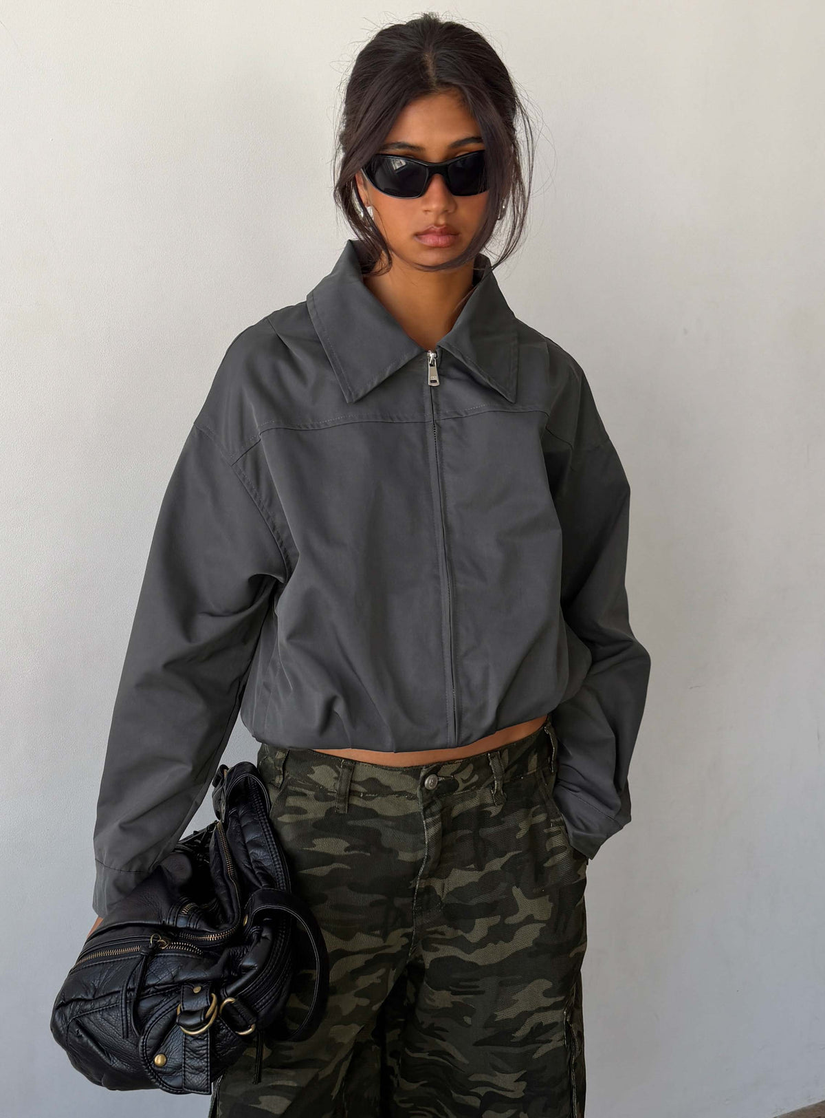 Call You Up Bomber Jacket Charcoal