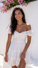 Idylla Eyelet Tiered Mini Dress - White