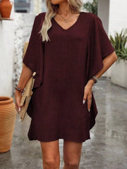 Ruffled Flutter Sleeve V-Neck Mini Dress