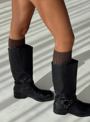 Boderline High Knee Ribbed Socks Chocolate