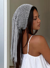 Briee Fringe Detail Hair Scarf Silver